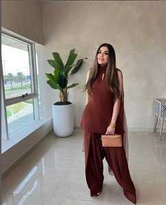 Farshi Salwar Punjabi Ecológico Cintura natural Traje de verano Mangas largas con cuello redondo paquistaní con Sharara Pallazo India Anarkali - Product Image 3