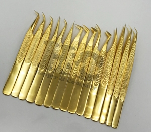 Pinzas personalizadas con logotipo de visón, nuevo estilo, juego de pinzas para extensión de pestañas de acero inoxidable dorado, sólido sostenible con punta puntiaguda - Product Image 1