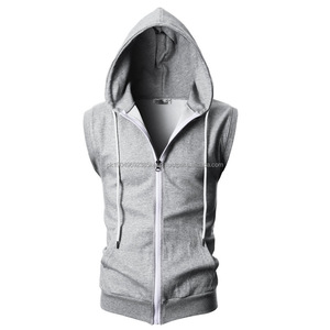 Hot Sale <b>Black</b> Zipper Sleeveless Cotton Gym Hoodies for Women - Product Image 5