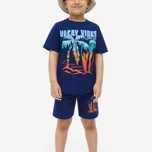 Ensemble short d'été personnalisé de haute qualité pour hommes survêtement 2 pièces en coton/polyester avec t-shirt uni sérigraphié écologique - Product Image 1