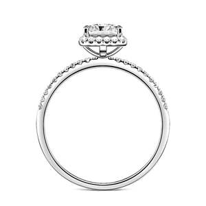 <b>Emerald</b> Cut Halo Sterling <b>Silver</b> Engagement <b>Ring</b>-Fine Geometric Statement Jewelry - Product Image 4