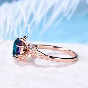 แหวนหมั้นอเล็กซานไดรต์สีเงินสเตอริง925โรสโกลด์ชุบอเล็กซานไดรต์สำหรับเจ้าสาวแหวนสัญญาสำหรับงานแต่งงาน - Product Image 2