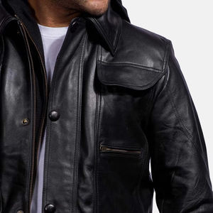 Veste en cuir de safari pour homme avec poches avant, capuche décorative, veste en cuir de mouton personnalisée pour homme, veste en cuir matelassée - Product Image 6