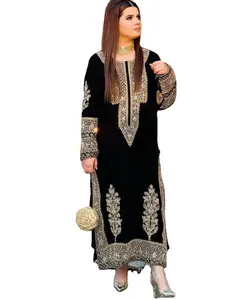 Readymade Traditionnel Ethnique Indien Pakistanais Kurti Ensemble, Velours Avec Séquence Broderie Travail Pleine Couture Partie - Product Image 1