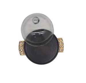 Eco-friendly Handmade Wooden Bakery <b>Display</b> Stand with <b>Glass</b> <b>Dome</b> Metal Cake Cloche Stand Pedestal for Dessert Cake Presentation - Product Image 1