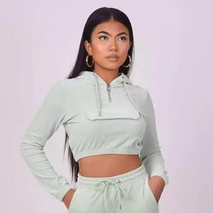 Sudadera corta de algodón con LOGO personalizado para mujer, chándal de manga larga para gimnasio, venta al por mayor - Product Image 1