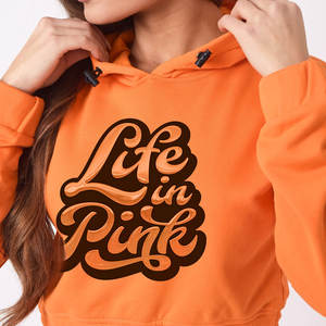 2024 femmes nouveau hiver automne léger 100% coton hauts courts 2 pièces ensemble Orange taille élastique Jogging pantalons de survêtement et ensemble à capuche - Product Image 4