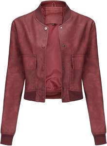 แจ็กเก็ตหนังแขนยาวสำหรับผู้หญิง, แจ็กเก็ตหนังฤดูหนาวมีกระดุมติดกระเป๋าสำหรับใส่ฤดูใบไม้ร่วงและฤดูหนาว - Product Image 3