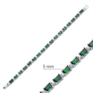 Emerald CZ Stone Baguette Design Tennis <b>Bracelet</b> Handcrafted 925 Silver Turkish Wholesale Fine Jewelry <b>for</b> <b>Women</b> - Product Image 2