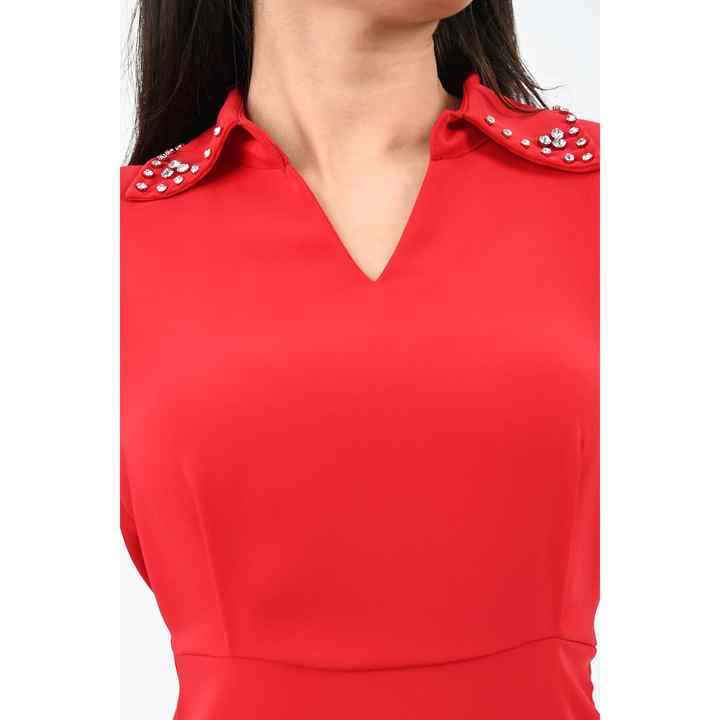 Women's Collar Stone Embroidery Detailed Dress 5210-24