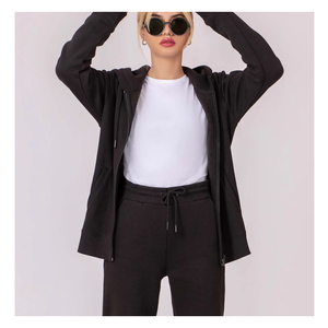 2025 nuevo diseño personalizado invierno Streetwear mujer 100% algodón pulóver sudaderas con capucha logotipo frontal cremallera cuello con capucha gimnasio deportes - Product Image 2