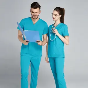 Uniforme médical en denim élégant en gros, blouses d'infirmière et de médecin avec poches, respirant, confortable, unisexe, logo personnalisé - Product Image 6