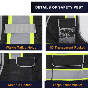 Chaleco de seguridad de alta visibilidad para hombres y mujeres, 9 bolsillos, cremallera frontal, malla reflectante, algodón, resistencia a la abrasión, ropa de trabajo - Product Image 4