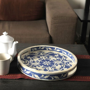 Plateau en os incrusté de motifs floraux, fait à la main en Inde, plateau de service et de table en os incrusté pour la maison, l'hôtel, les restaurants et le bureau - Product Image 3