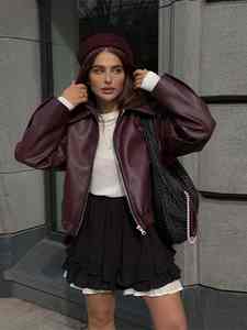 2025 automne mode femmes solide veste en cuir PU élégant manches longues fermeture éclair culture manteaux chaud et élégant - Product Image 3