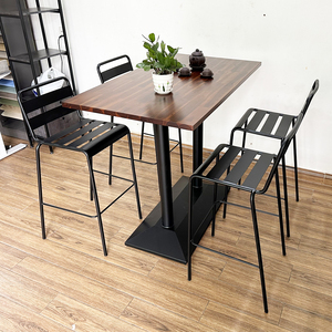 CBCF199 Industrial Design 1.2m <b>Bar</b> <b>Table</b> and 4 Iron Chairs with Backrests <b>Bar</b> Set - Product Image 2