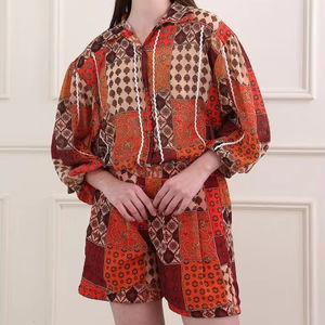 <b>Women</b> <b>Red</b> Printed Casual Long Sleeves Shirt Collar Flow & Flair Co Ords Set - Product Image 1