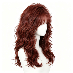 วิกผมมนุษย์สีน้ำตาลแดงแบบลอนใหญ่พร้อมหน้าม้าบางเบา - Product Image 6
