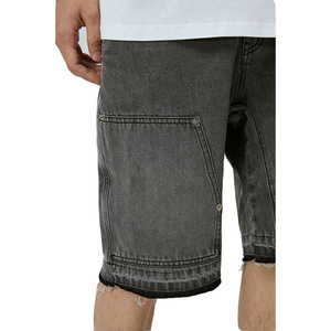 Venta al por mayor de doble rodilla parche Baggy Jorts Street Raw Edge Hem Washed Denim Shorts Hombres Casual Vintage Custom Jeans Shorts Hombres - Product Image 6