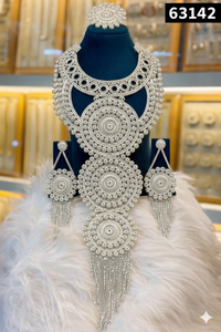 Luxury Gold Finish Long Necklace Set with Antique Round Pendant & <b>Matching</b> Earrings 63137 - Product Image 6