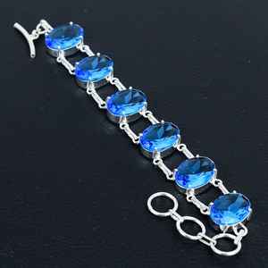Bracelet à breloques en zircon bleu, fait main, argent sterling 925, bijoux de luxe, cadeau élégant pour un anniversaire, pour femmes - Product Image 4