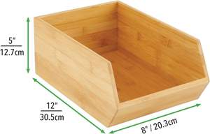 Bamboo Stackable Food Storage Organization Bin Basket - Wide Open Front for <b>Kitchen</b> <b>Cabinets</b> Pantry Offices Closets Holds - Product Image 4