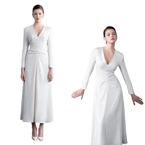 Women'S Formal Dresses Fashion Designer Dia V-Neck Wrap Dress White Black Color Deknit Back Satin Georgette Boxes Whiteant