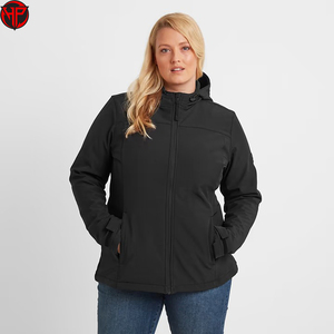 Veste softshell noire pour femme, imperméable, respirante, entièrement zippée, col montant, coupe-vent, avec poches - Product Image 1