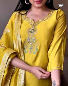 Traje Salwar Kameez de Color amarillo de calidad superior de Venta caliente Ropa de boda tradicional india para mujeres Directo de Pakistán - Product Image 5