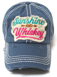 Gorra de Béisbol Unisex Sunshine Whiskey Bordada y Desgastada de Sarga, Ajustada, de 6 Paneles, 100% Poliéster, Casual, para Primavera y Verano - Product Image 1