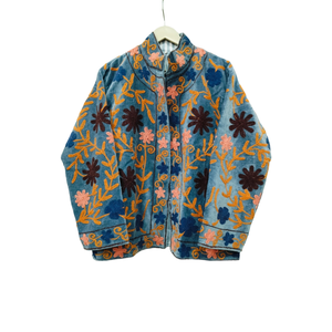 Chaqueta de terciopelo suzani, Chaqueta reversible de terciopelo y algodón para mujer, Chaqueta estilo bomber acolchada con logotipo personalizado, Estilo universitario, Abrigo de otoño e invierno - Product Image 1