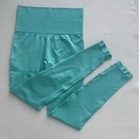 Pantalon de yoga sans couture taille haute pour femme, vêtements de sport respirants avec logo personnalisé, leggings de contrôle du ventre