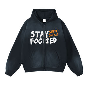 Sun Fade Acid Wash Hoodies Streetwear Heavyweight Oversized Zipper Up Vintage Acid Wash Sweat à capuche pour homme avec poche - Product Image 4