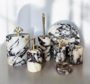 Ensemble de salle de bain en marbre de qualité supérieure de 7 pièces ensemble d'accessoires de salle de bain porte-brosse à dents distributeur de magasin avec couleur de conception de taille personnalisée - Product Image 6