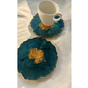 Posavasos de resina transparente con flores secas hecho a mano de India - Product Image 6