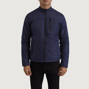 Logo personnalisé Veste coupe-vent double fermeture éclair Wayne Veste à capuche noire et bleue Doublée Distressed Vintage - Product Image 4