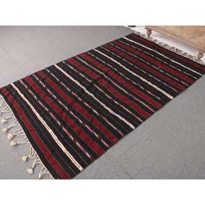 พรมตุรกีขนาด 4.5x7.5 ฟุต, พรมคิลิม, พรมลายตารางสีแดงทำจากขนสัตว์ - Product Image 2