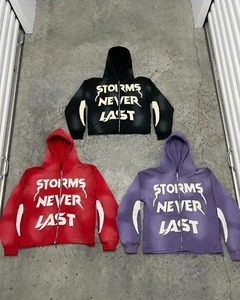 Sweat-shirt à capuche oversize de marque tendance Harajuku veste brodée rétro avec lettres pour hommes Y2k sweat-shirt à capuche gothique punk ample à fermeture éclair - Product Image 2