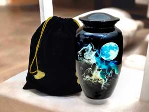 Wolf <b>Urn</b> 3 Wolves Cremation Funeral and Memorial <b>Urn</b> for <b>Pet</b> <b>Ashes</b> Holds up to 200 Lbs Affordable <b>Urn</b> for <b>Ashes</b> - Product Image 3