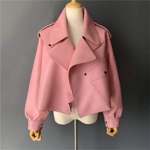 แจ็กเก็ตหนังแท้สำหรับผู้หญิงเสื้อโค้ทหนังแท้ทรงหลวมสำหรับฤดูหนาวออกแบบได้ตามต้องการ - Product Image 2