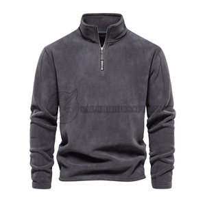Sudadera con logotipo personalizado para hombre con cremallera de cuarto de manga larga y cuello redondo suave terciopelo Hip Hop Streetwear para invierno - Product Image 5