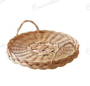 High Quality <b>Round</b> Hanging <b>Baskets</b> New Design Handwoven Rattan Storage Serving Trays Bamboo Handle for Tableware Living Room - Product Image 5