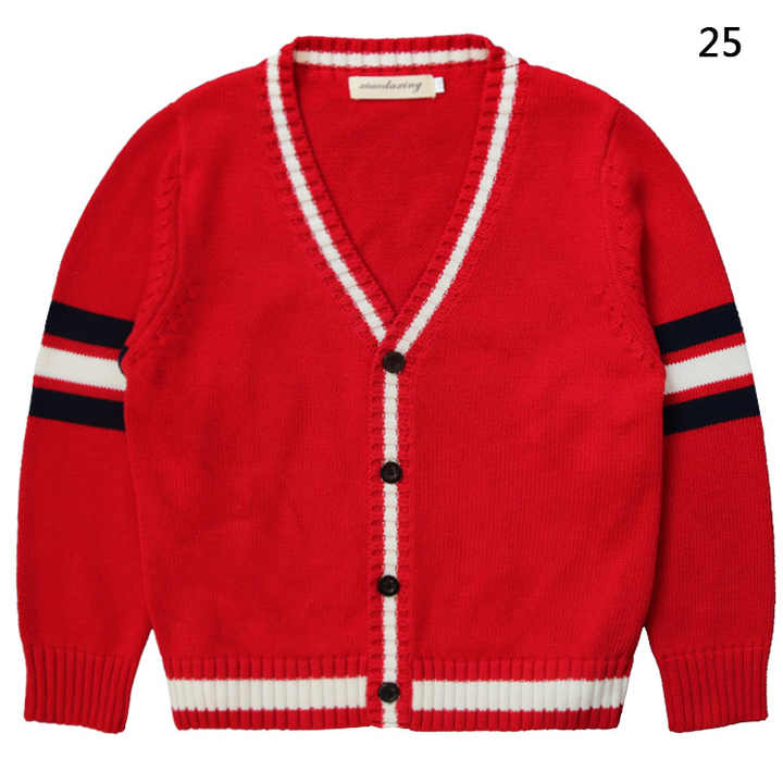 Cheap School College Cardigan Uniform Class Autumn Winter Sweater Outerwear Red White Long Sleeve Knitted Sweater