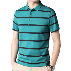 เสื้อโปโลลายทางผู้ชายสำหรับฤดูร้อน, เสื้อกอล์ฟผ้าฝ้ายระบายอากาศได้ดีลำลองแนวธุรกิจจากเวียดนาม - Product Image 4