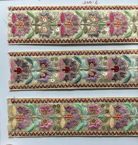 Lacets de travail en fil brodé sur mesure avec bordure en zigzag conçus en 3 couleurs avec broderie de paillettes de 2 pouces de largeur - Product Image 4