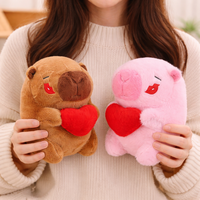Peluche Capybara 8 pouces, thème Animaux et Nature, motif Cœur Marron Rose, rembourrage en coton PP 320g, unisexe, 2-4 ans