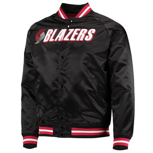 Handmade Custom Men's Baseball Jacket Red Satin <b>Fabric</b> Embroidered Applique Fashionable College Team Rip City Bomber OEM Bulk - Product Image 1