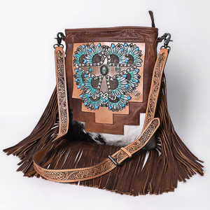 Western Fringe Leather Crossbody <b>Bag</b> with Thunderbird Beaded Design <b>Boho</b> Cowhide Lightweight Summer Handmade for Women Wholesale - Product Image 5