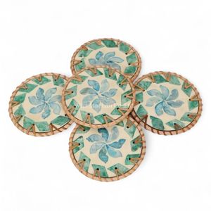 Handmade Mother of Pearl Coaster with Natural Rattan Rim for Dining <b>Table</b> Decor and Elegant Drink <b>Protection</b> from Vietnam - Product Image 3