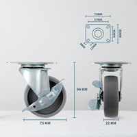 3 "(75mm) Roulettes Frein/Butée Pivotant Plaque Métallique Roue De Montage Style Rigide Roulement À Billes Acier Polypropylène 60-80Kgs Charge